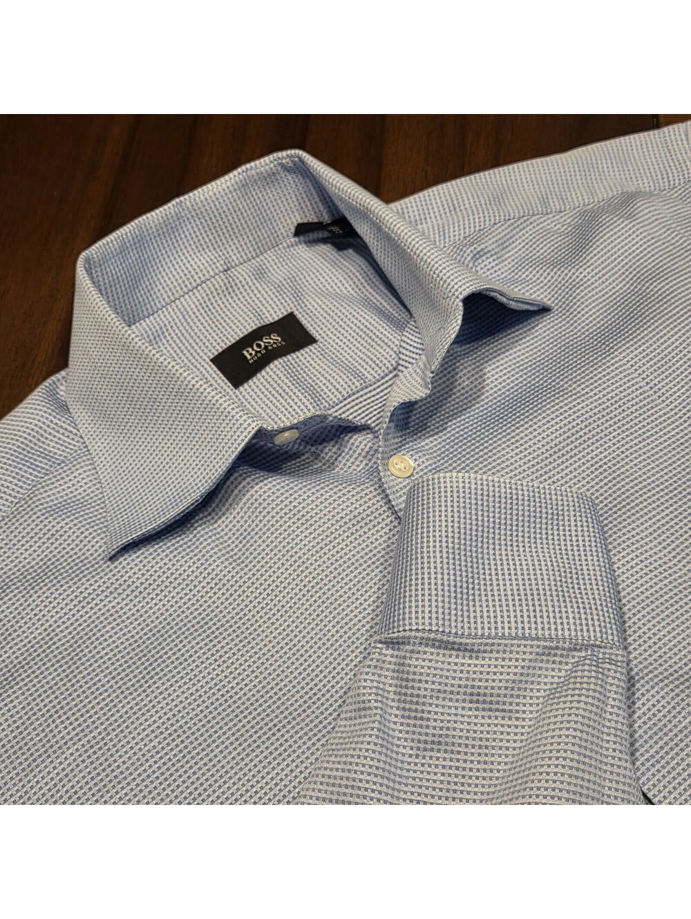 BOSS Hugo Boss Men's Blue Patterned Dress Shirt 15 32/33 (Fits Small / Med)